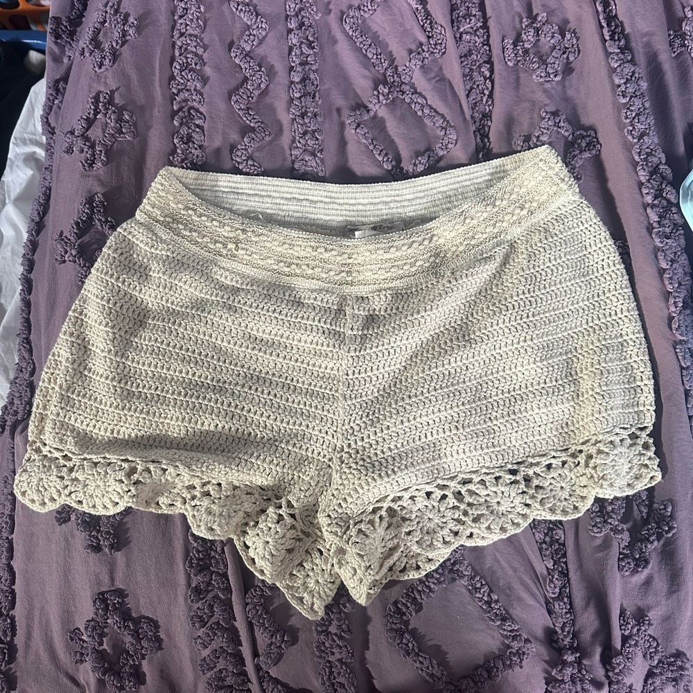 Women's Cream Crochet Shorts